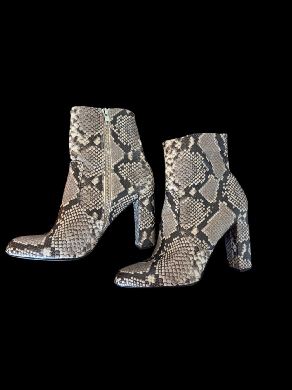 Steve Madden Snake-Print Block Heel Ankle Boots - Black & Cream